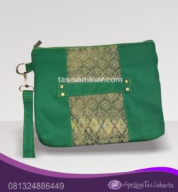 tas seminar, tas souvenir pouch bag hijau kombinasi batik